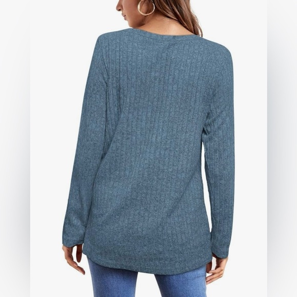 Blue Ribbed Long Sleeve Tunic Top Crew Neck Casual Sweater. - Picture 3 of 6